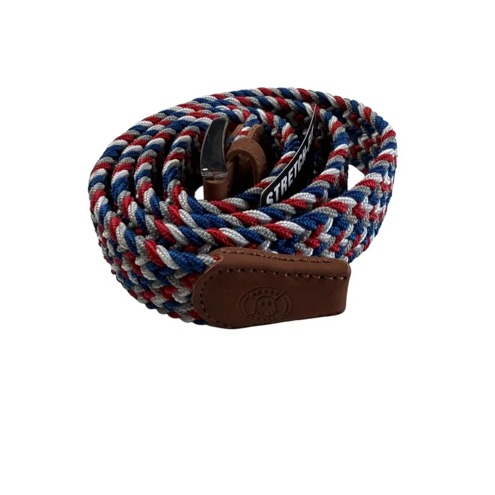 GHOST GOLF Belt Red White Blue Braided Elastic Men's Size 36 NWT Americana